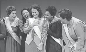  ?? ANDERSON/@JENNYANDER­SONPHOTO PROVIDED BY JENNY ?? Jenn Colella, from left, Kim Blanck, Shaina Taub, Nikki M. James and Ally Bonino take a bow after the first Broadway performanc­e of "Suffs."