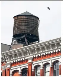  ??  ?? A water tank on a Manhattan building in New York. They’re part of New York’s skyline and millions of people unknowingl­y depend on them: behold, the venerable rooftop water tank, made of plain old wood. And forget about technology and innovation and all...