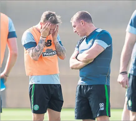  ??  ?? MOTIVATION: Leigh Griffiths (left) was hard to get going in training despite his 100-per-cent effort in matches, says Billy Stark