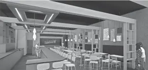  ?? PROVIDED BY DESIGNTEAM PLUS ?? A conceptual rendering of the interior of Stumblebum Beer Co.