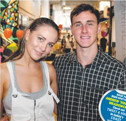  ?? Picture: ANDREW MEADOWCROF­T ?? Swim star Cameron McEvoy with girlfriend Violet Atkinson.