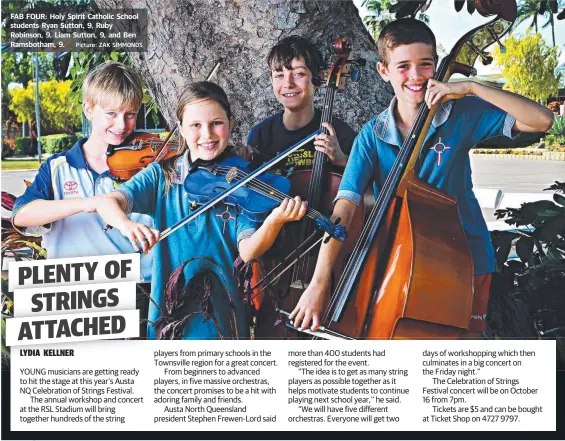  ?? FAB FOUR: Holy Spirit Catholic School students Ryan Sutton, 9, Ruby Robinson, 9, Liam Sutton, 9, and Ben Ramsbotham, 9. Picture: ZAK SIMMONDS ??