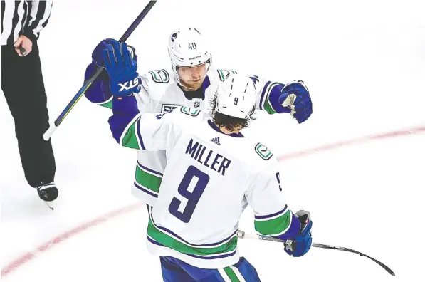  ?? — GETTY IMAGES FILES ?? Elias Pettersson, top, and J.T. Miller are an integral part of the Vancouver Canucks’ mixture of experience and youth.