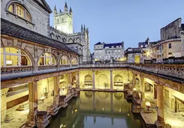  ??  ?? Visit the famous Roman Baths in England (left) and the mysterious prehistori­c monoliths at Stonehenge (right).