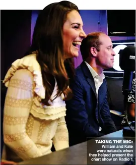  ??  ?? TAKING THE MIC: William and Kate were naturals when they helped present the chart show on Radio 1