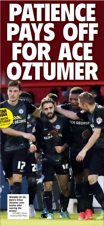  ?? PICTURES: Simon O'Connor/TGS Photo ?? STAR MAN ERHUN
ER OZTUM
rough Peterbo WIZARD OF OZ: Boro’s Erhun Oztumer celebrates after scoring the winner