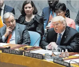  ?? Craig Ruttle ?? The Associated Press President Donald Trump addresses the U.N. Security Council during the 73rd session of the U.N. General Assembly Wednesday at U.N. headquarte­rs in New York.