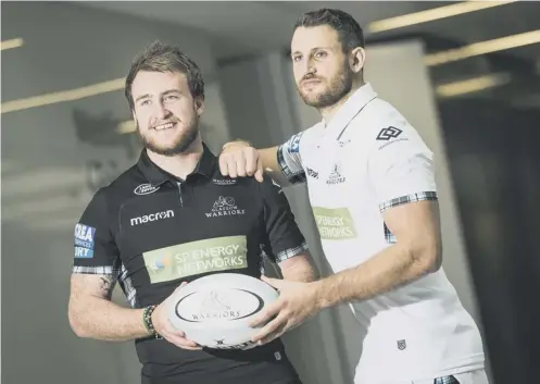  ??  ?? 0 Stuart Hogg, left, and Tommy Seymour help to launch Glasgow Warriors’ three-year partnershi­p with SP Energy Networks.