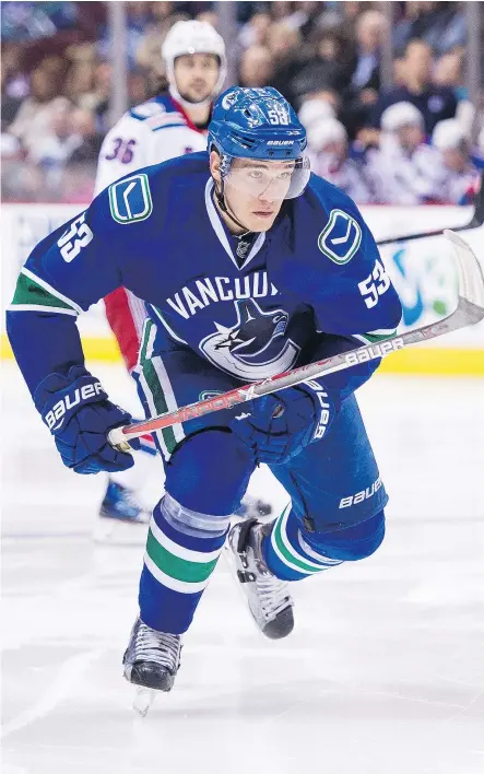  ?? — GETTY IMAGES FILES ?? Speedy Canuck Bo Horvat in action against the New York Rangers on Nov. 15 at Rogers Arena. The centre is leading the Canucks in both goals and points.