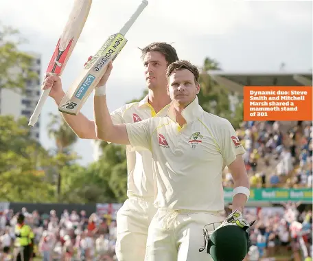 ??  ?? Dynamic duo: Steve Smith and Mitchell Marsh shared a mammoth stand of 301