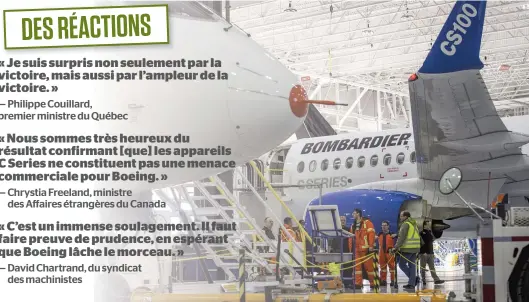  ?? PHOTO D’ARCHIVES, AGENCE QMI ?? Les avions C Series de Bombardier, comme ce CS 100 à l’aéroport de Mirabel, ne seront pas surtaxés aux États-Unis, a annoncé hier la Commission du commerce internatio­nal américaine. Boeing a déjà fait savoir qu’elle n’en restera pas là.