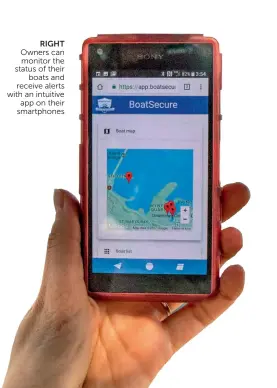  ??  ?? RIGHT Owners can monitor the status of their boats and receive alerts with an intuitive app on their smartphone­s