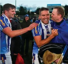  ?? DAIRE BRENNAN/ SPORTSFILE ?? Paul Doherty (left), Conal Keaney and Gary Maguire celebrate after Ballyboden St Enda’s victory in the Dublin SHC final replay