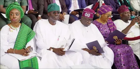  ??  ?? First Lady of Lagos State, Dr. (Mrs.) Ibijoke Sanwo-olu (left); Governor Babajide Sanwo-olu; former Governor Bola Tinubu; his wife, Senator Oluremi Tinubu; and Mr. Seyi Johnson during a Day of Tribute for the late Brig-gen. Mobolaji Johnson, first governor of Lagos, at old Onikan Stadium in Lagos…yesterday.