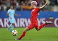  ?? Lionel Bonaventur­e/Getty Images ?? Megan Rapinoe and the Americans dominated Thailand but took plenty of heat for some of their scoring celebratio­ns.
