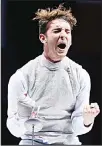  ?? (AP) ?? Chile’s Gustavo Alarcon shouts as he celebrates defeating Race Imboden of the US to advance to the final after their men’s individual foil fencing match at the Pan American Games in Lima, Peru on Aug 6.