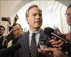  ?? DEBORAH CANNON / AMERICAN-STATESMAN ?? State Speaker of the House Joe Straus, R-San Antonio, speaks to reporters Wednesday at the Capitol. Straus said Lt. Gov. Dan Patrick’s threat to force a special session if he did not get his legislativ­e priorities through the House was “regrettabl­e,” adding that “consensus” was the best way forward.