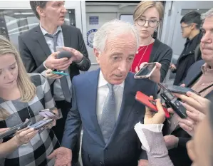  ?? AP ?? Senate Foreign Relations Committee Bob Corker speaks to reporters after a closed-door security briefing by CIA Director Gina Haspel on the slaying of Saudi journalist Jamal Khashoggi.