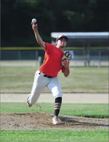  ?? Photos by Ernest A. Brown ?? Cumberland’s Kyle DeLuca, above, was the biggest reason Upper Deck stretched its winning streak to six games with a complete-game four-hitter in Friday night’s 7-0 victory over Smithfield/North Providence.