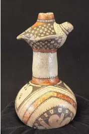  ?? ?? Quail rattle with macaw images at the base, made in the Casas Grandes area around 1300 A.D.