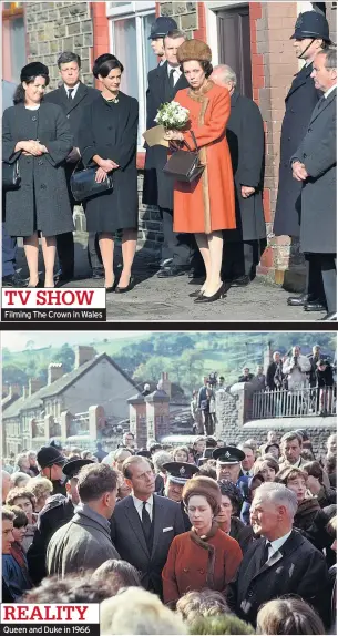  ??  ?? TV SHOW Filming The Crown in Wales REALITY Queen and Duke in 1966