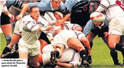  ??  ?? > Andy Booth gets a pass away for Swansea against Cardiff