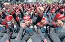  ??  ?? Workers shout slogans during a May Day rally in Jakarta last year. Labour protests in the Indonesian capital are frequent and effective, with minimum wages rising sharply over the past few years.