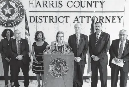  ?? Steve Gonzales / Staff photograph­er ?? Harris County District Attorney Kim Ogg on Friday left open the possibilit­y of more charges, saying a grand jury will review the case.