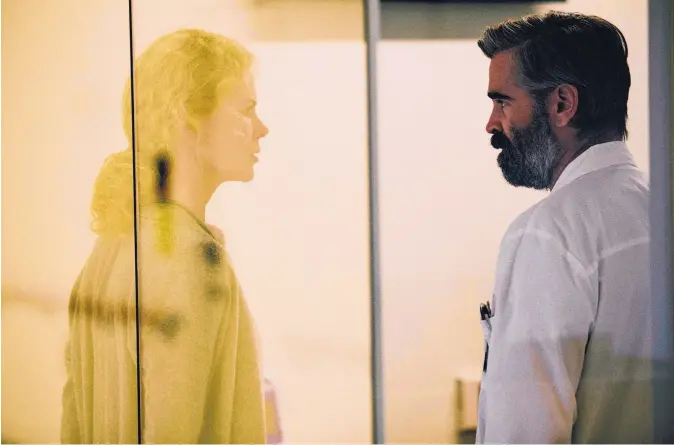  ?? COURTESY OF ATSUSHI NISHIJIMA/A24 ?? Nicole Kidman and Colin Farrell in a scene from “The Killing of a Sacred Deer.”