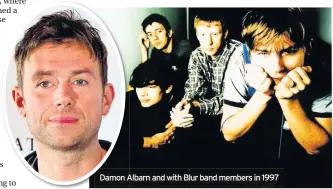  ??  ?? Damon Albarna and with Blur band members in 1997