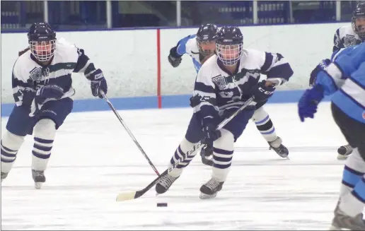  ?? File photo ?? The Burrillvil­le/Bay View co-op hockey team graduated a pair of All-Staters off of last season’s one-loss squad, but senior forward Caysie Gautreau (25) is back after leading the team in goals (15), assists (14) and points (29). The Broncos and local...