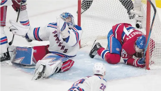  ?? ALLEN MCINNIS ?? Max Pacioretty somehow managed to get behind Henrik Lundqvist earlier in the first-round playoff series but the Habs captain can’t get a puck past the Rangers goaltender.