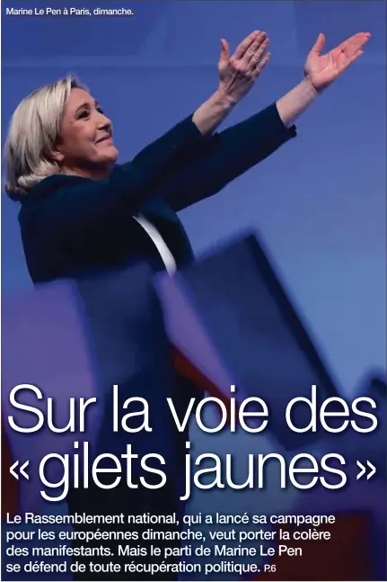  ??  ?? Marine Le Pen à Paris, dimanche. A nos lecteurs. Mardi 15 et mercredi 16 janvier, retrouvez « 20 Minutes » en version PDF sur le site et les applicatio­ns mobiles. Et suivez l’actualité sur l’ensemble de nos supports numériques.