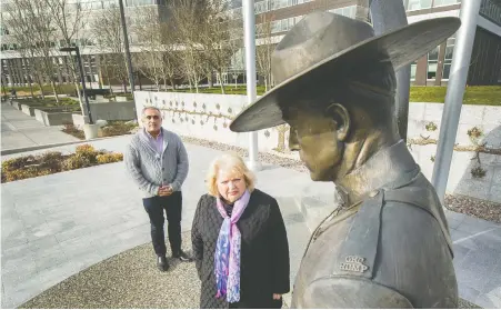  ?? ARLEN REDEKOP ?? Surrey councillor­s Brenda Locke and Jack Hundial, pictured on Tuesday in front of the RMCP Detachment in Surrey, are opposed to their city's shift from the Mounties to a municipal police force. They maintain a proper feasibilit­y study was never done and the process was rushed.