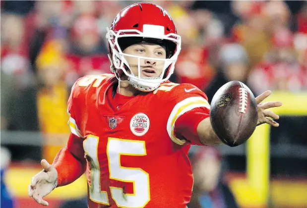  ?? — THE ASSOCIATED PRESS FILES ?? Chiefs quarterbac­k Patrick Mahomes, the top NFL MVP candidate, will present a difficult challenge for Seattle’s defence.