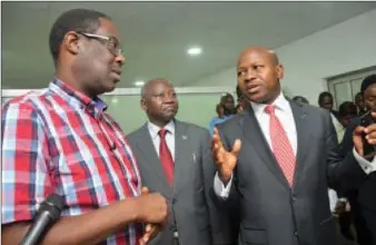  ??  ?? L-R: Group Managing Director, Proforce Limited, Mr Ade Ogundeyin; Divisional Head, Large Scale Enterprise­s, Bank of Industry(BOI) Mr Joseph Babatunde and Managing Director/CEO Mr Rasheed Olaoluwa during the oversight visit of BOI Managing Director to...