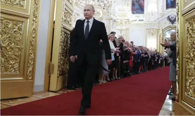  ?? FOTO: MIKHAIL
METZEL ?? Rysslands återvalde president Vladimir Putin på väg för att svära presidente­den den 7 maj.