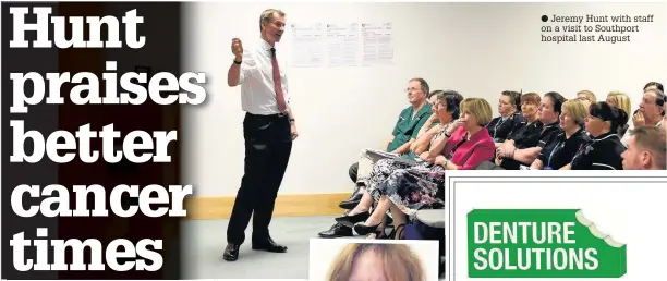  ??  ?? Jeremy Hunt with staff on a visit to Southport hospital last August