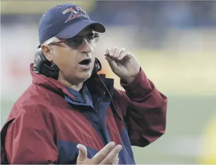  ?? JOHN WOODS/THE CANADIAN PRESS ?? Alouettes’ Jim Popp, above, will focus on GM duties after serving in a dual head coach-GM role, while Jacques Chapdelain­e will serve as interim head coach for the remainder of the 2016l season.