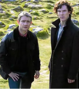  ??  ?? Martin Freeman (left) and Benedict Cumberbatc­h star in the television series, “Sherlock.”