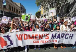  ?? KARL MONDON — BAY AREA NEWS GROUP ?? San Francisco Mayor London Breed (center) joins the March for Reproducti­ve Justice, one of many abortion-rights demonstrat­ions being held across the country, as it leaves the Civic Center in San Francisco, on May 14.