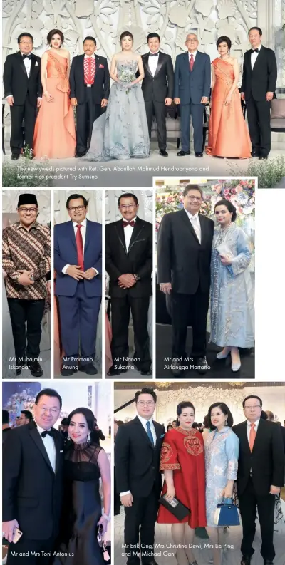  ??  ?? The newlyweds pictured with Ret. Gen. Abdullah Mahmud Hendropriy­ono and former vice president Try Sutrisno