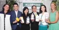  ??  ?? (from left) Guillaume, Tan, Loh, Ng, Yeh and Ruellan at the launch.TV personalit­y Sarah Lian trying the Oat Milk Dry Shampoo.