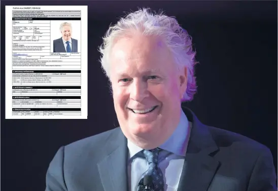  ?? PHOTOS D’ARCHIVES ?? Jean Charest, qu’on voit ici le 13 novembre lors d’un sommet à Ottawa, réfléchit à la possibilit­é d’être candidat à la chefferie du Parti conservate­ur du Canada. En mortaise, L’UPAC a une fiche à son nom dans Mâchurer, que nous avons publiée en avril 2017.