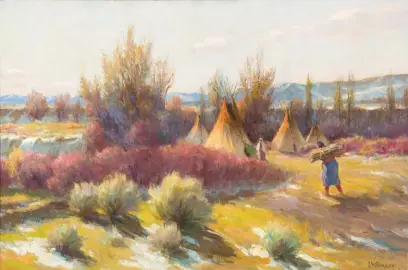  ??  ?? Joseph Henry Sharp (1859-1953), February Chinook, Crow Reservatio­n, oil, 20 x 30” Estimate: $100/150,000