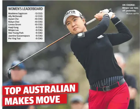  ?? Picture: GETTY ?? ON CHARGE: Minjee Lee tees off yesterday.