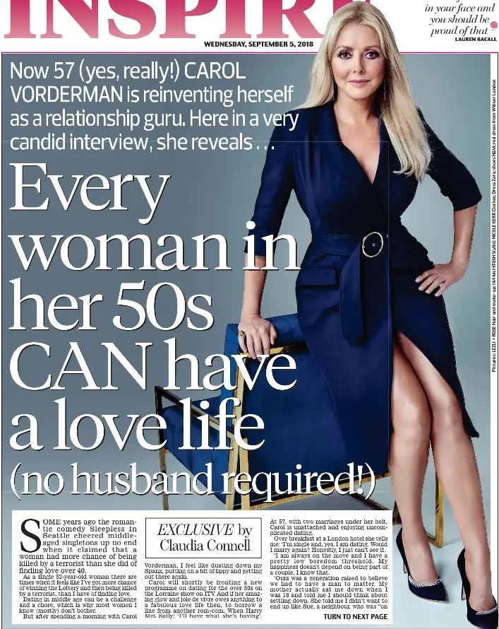 calvin klein royal blue ruffle dress Sunday Times Magazine Sept 8 2024: Carol Vorderman