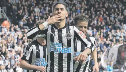  ?? Picture: AFP ?? EUPHORIC. Newcastle United’s Ayoze Perez celebrates after scoring during their 2-1 win over Arsenal in the English Premier League at St James’ Park yesterday.