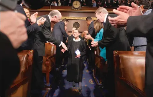  ?? PABLO MARTINEZ MONSIVAIS/AFP VIA GETTY IMAGES ?? Supreme Court Justice Ruth Bader Ginsburg arrives for then-President Barack Obama’s address to a joint session of Congress in 2009.