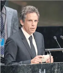  ??  ?? Ben Stiller speaking to the #withrefuge­es group last year.